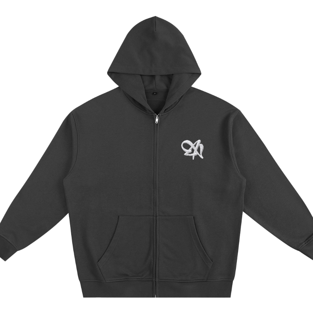 Script Zip Hoodie — Washed Black