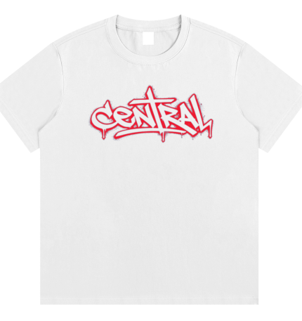 Central Spray Tee — Red on White