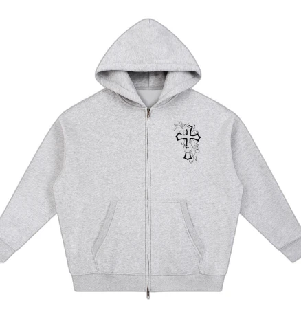 Cross Zip Hoodie — Heather Grey
