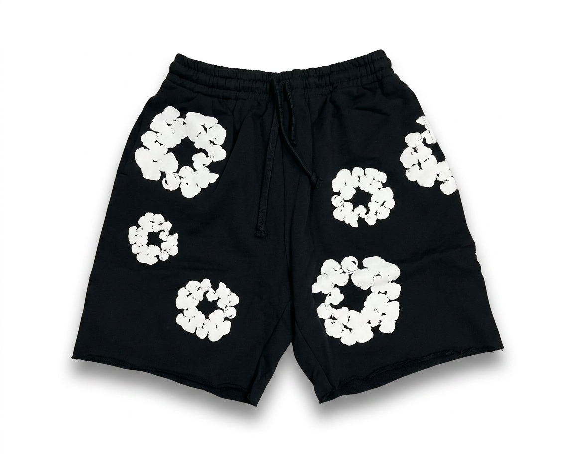 Cotton Wreath Sweat Shorts — Black