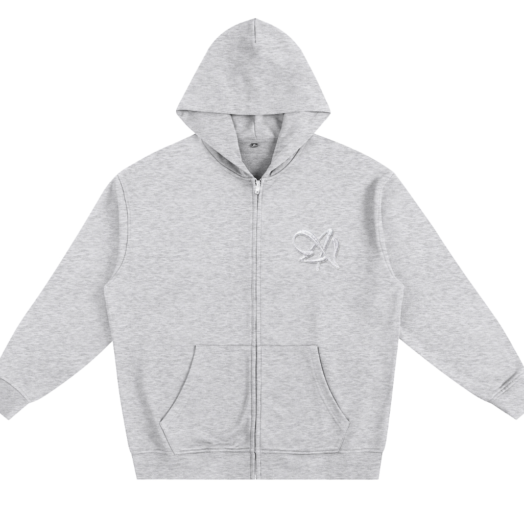 Script Zip Hoodie — Heather Grey