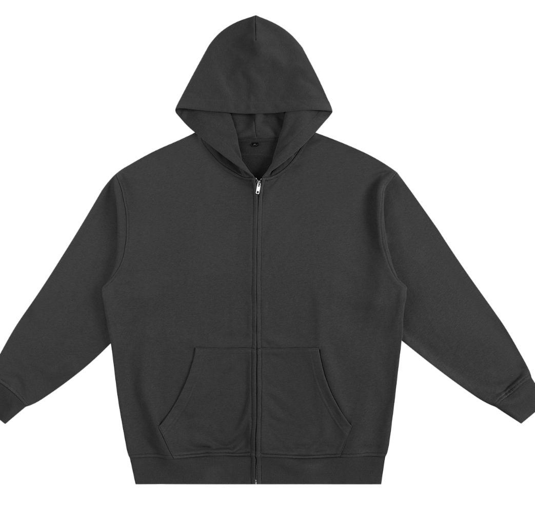 Essential Zip Hoodie — Washed Black