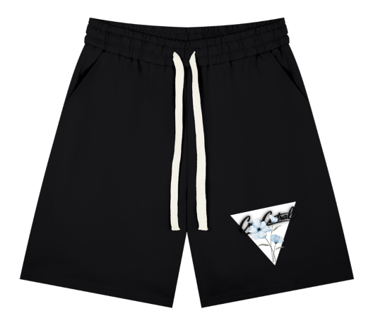 Floral Triangle Sweat Shorts — Black