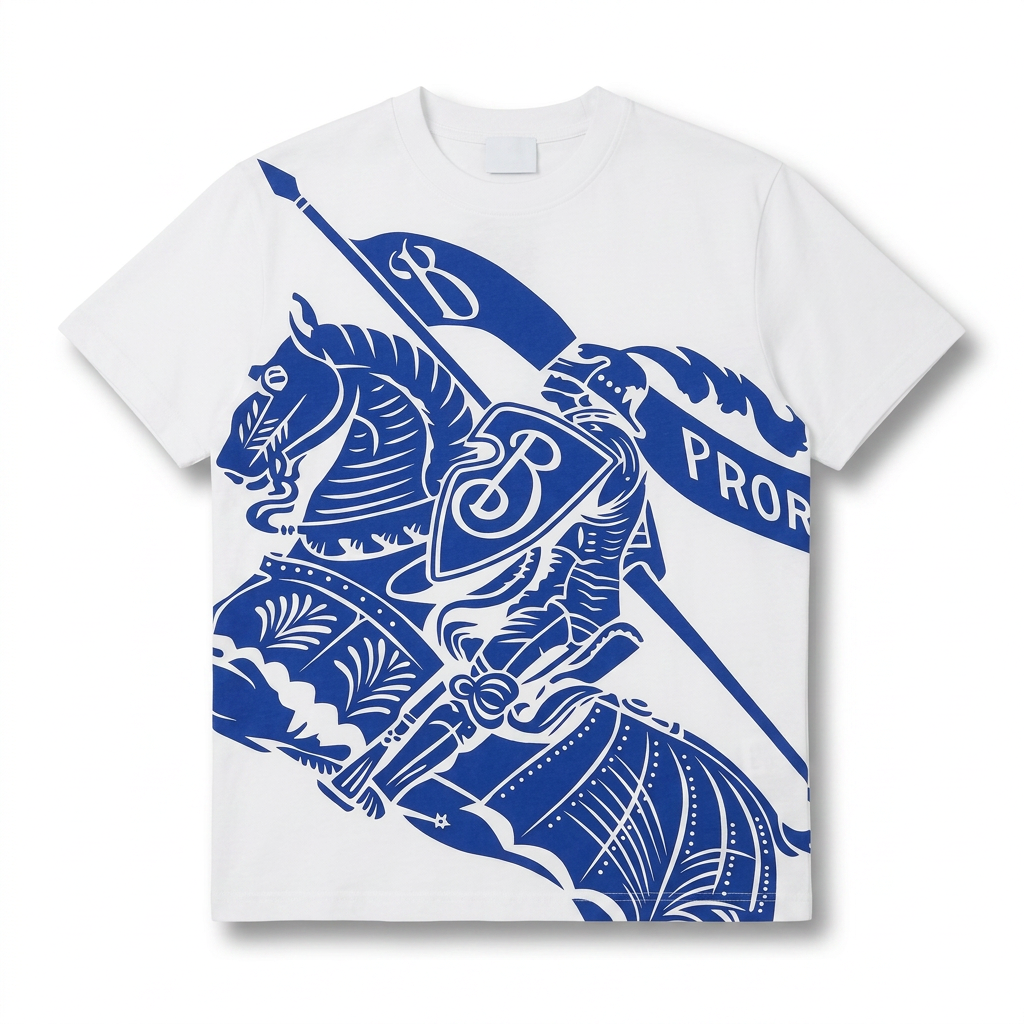 Equestrian Knight Print Tee — White / Blue